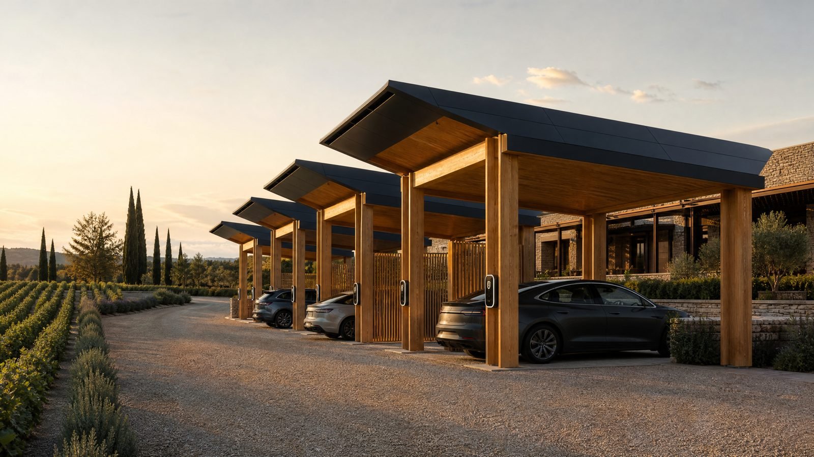 CAROSOLARO pavilions used for hospitality guest charging